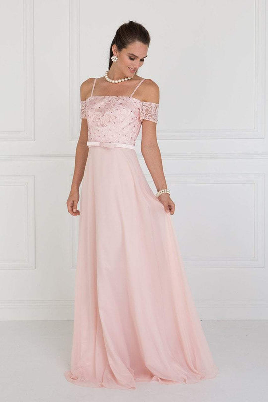 GL1521 Off Shoulder Lace Bodice Chiffon A-Line Gown