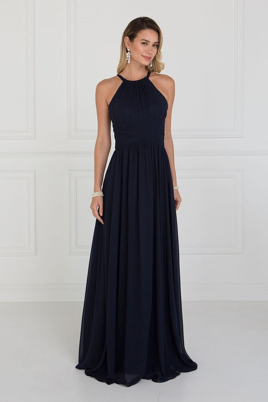 GL1524 High Halter Crisscrossed Empire Chiffon Gown