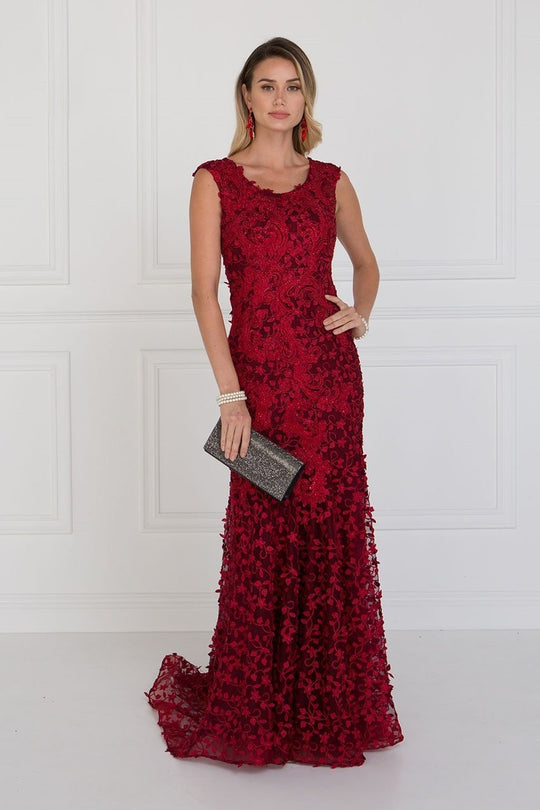 GL1529 Scoop Appliqued Evening Dress