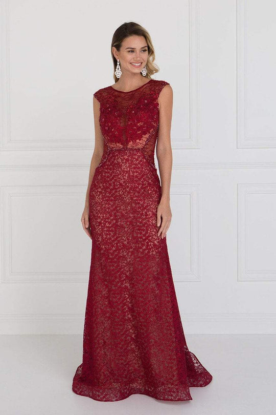 GL1531 Embellished Illusion Fitted Evening Dress