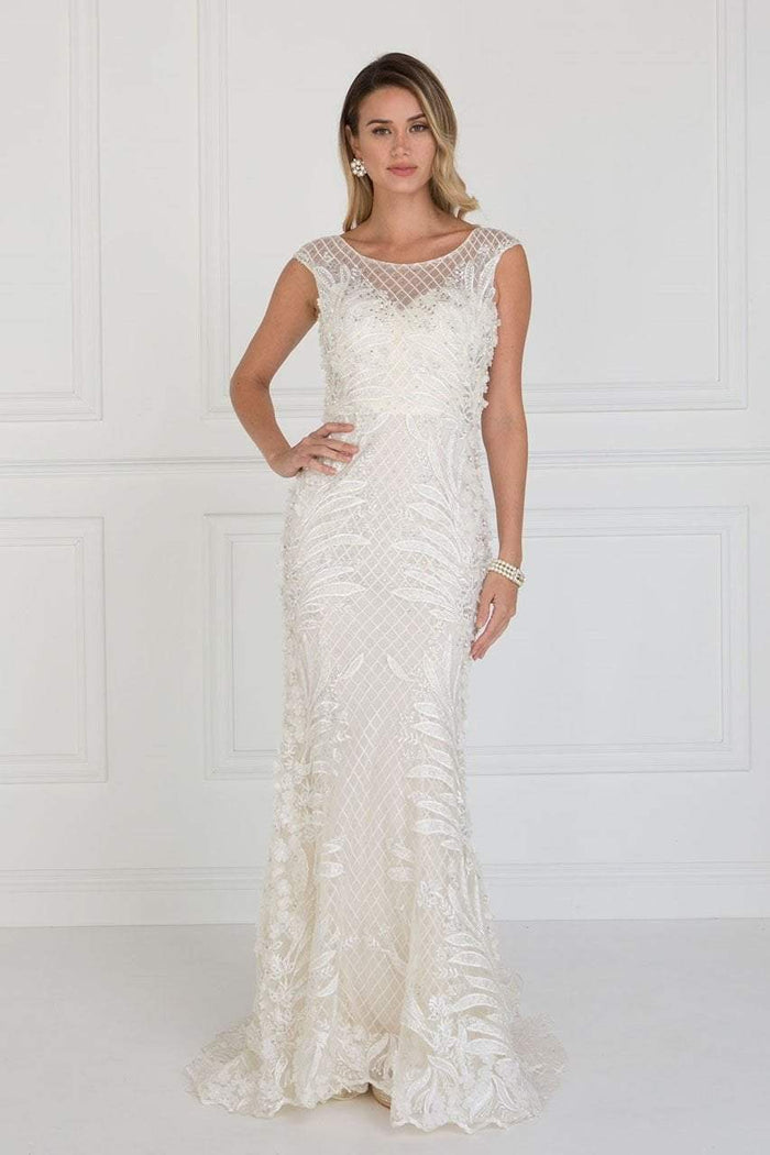 GL1534 Cap Sleeve Foliage Ornate Lattice Mermaid Gown