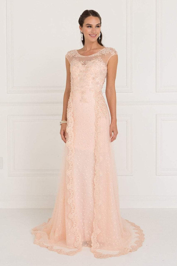 GL1539 Lace Embellished Illusion Jewel Sheath Dress
