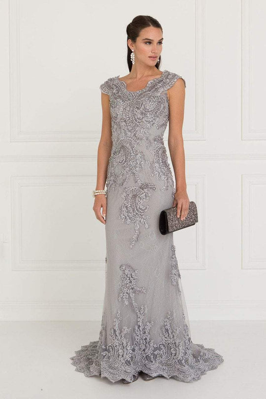 GL1540 Lace Embroidered V-neck Sheath Dress
