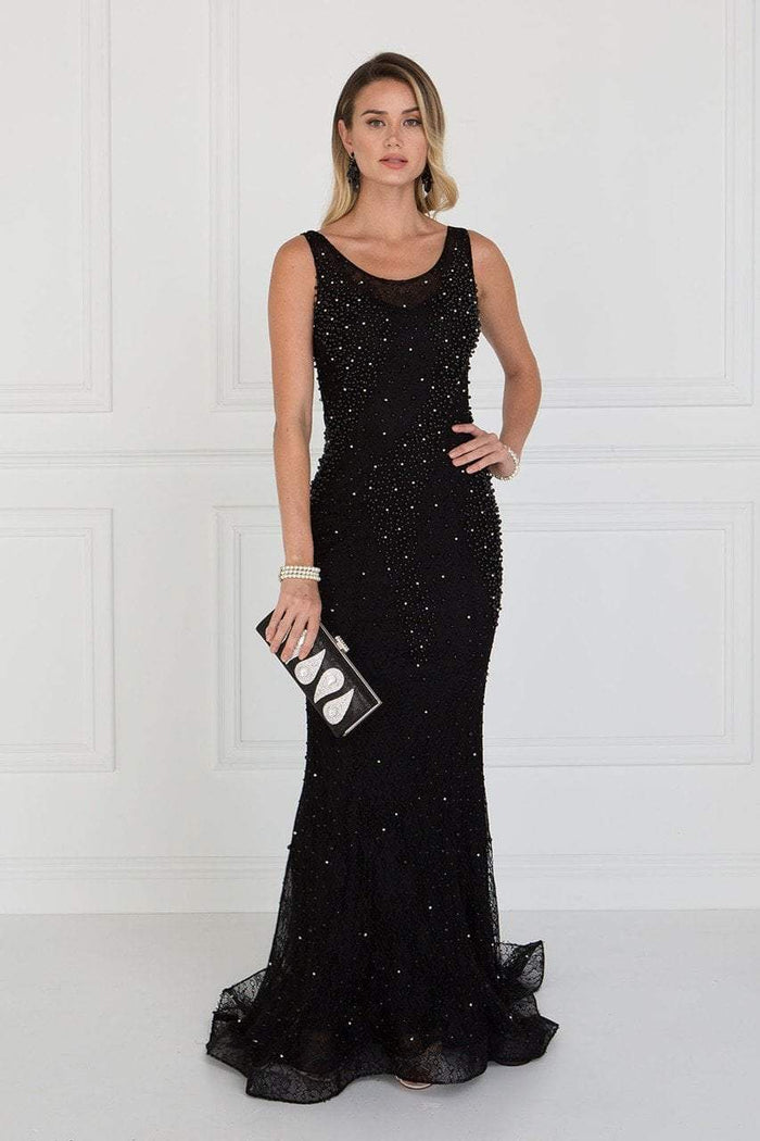GL1544 Beaded Lace Illusion Scoop Sheath Dress