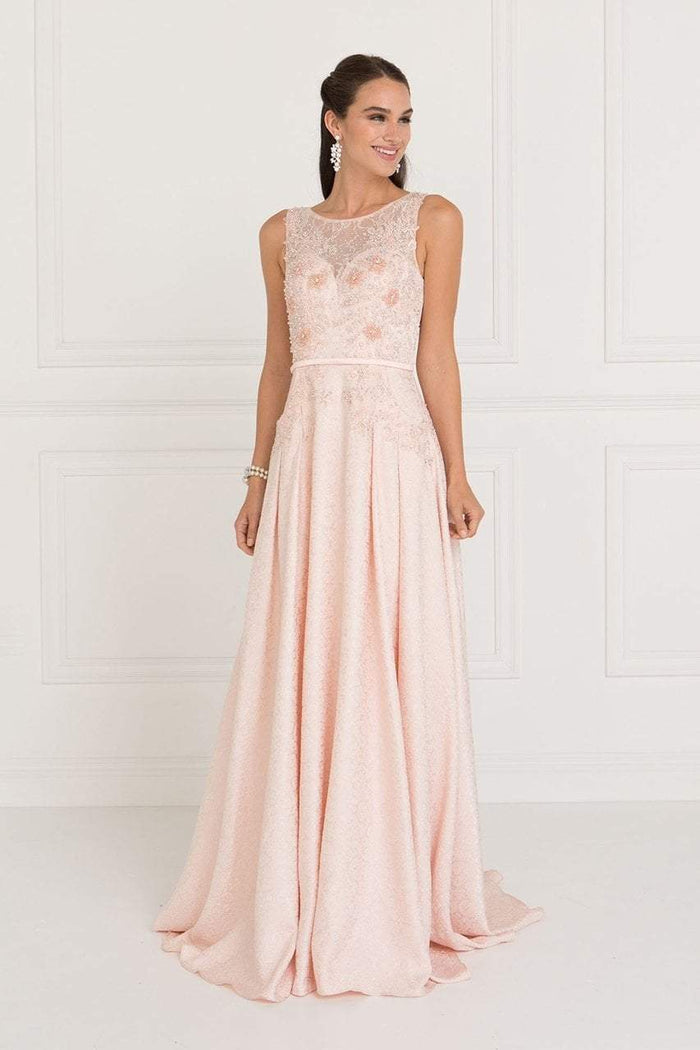 GL1545 Jacquard Illusion Appliqued A-Line Gown