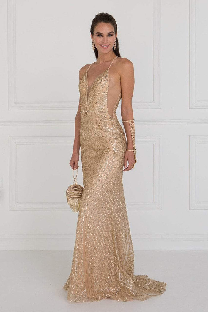 GL1546 Embellished Deep V-neck Sheath Dress