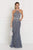 Elizabeth K - GL1548 Beaded Halter Tulle Sheath Dress In Blue and Silver