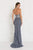 Elizabeth K - GL1548 Beaded Halter Tulle Sheath Dress In Blue and Silver