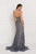 GL1549 Plunging Cutout High Halter Metallic Beaded Gown