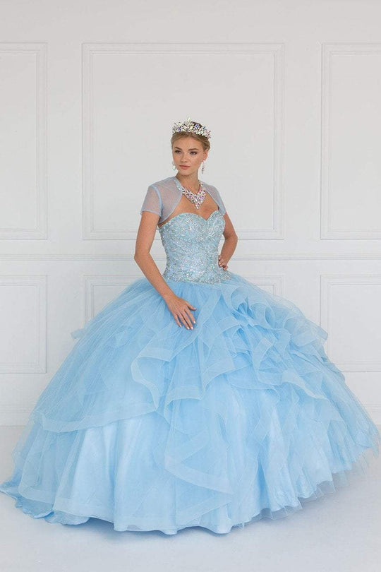 GL1551 Jeweled Sweetheart Ruffled Ballgown With Bolero