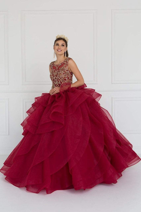 GL1556 Cap Sleeve Gilded Illusion Tiered Ballgown