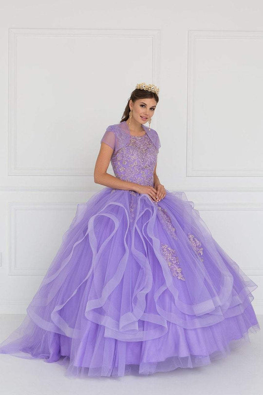 GL1557 Embroidered Illusion Bateau Ballgown With Bolero