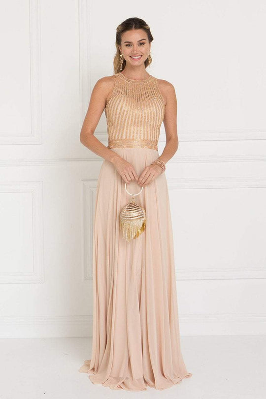 Elizabeth K - GL1563 Gilded Illusion Halter Chiffon A-line Dress In Neutral
