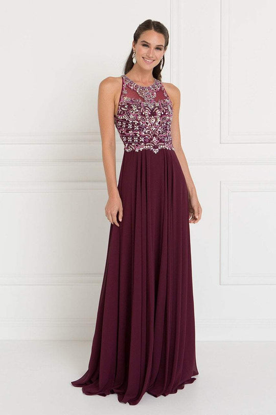 GL1564 Bedazzled Illusion Halter Chiffon A-line Dress