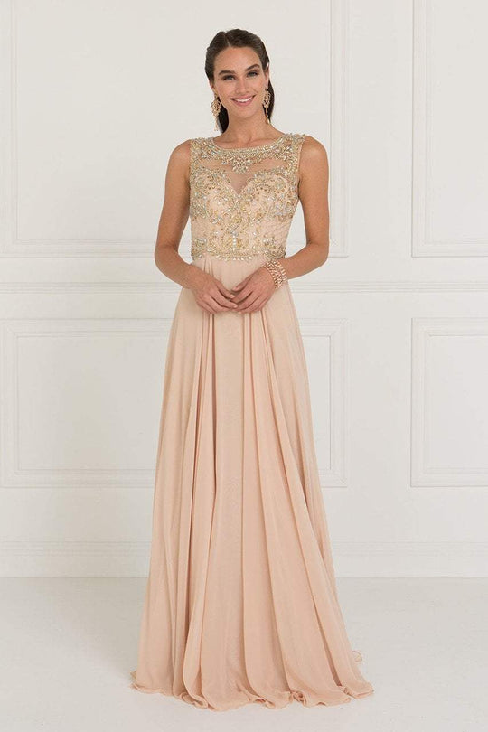 GL1565 Jeweled Illusion Bateau Chiffon A-line Gown