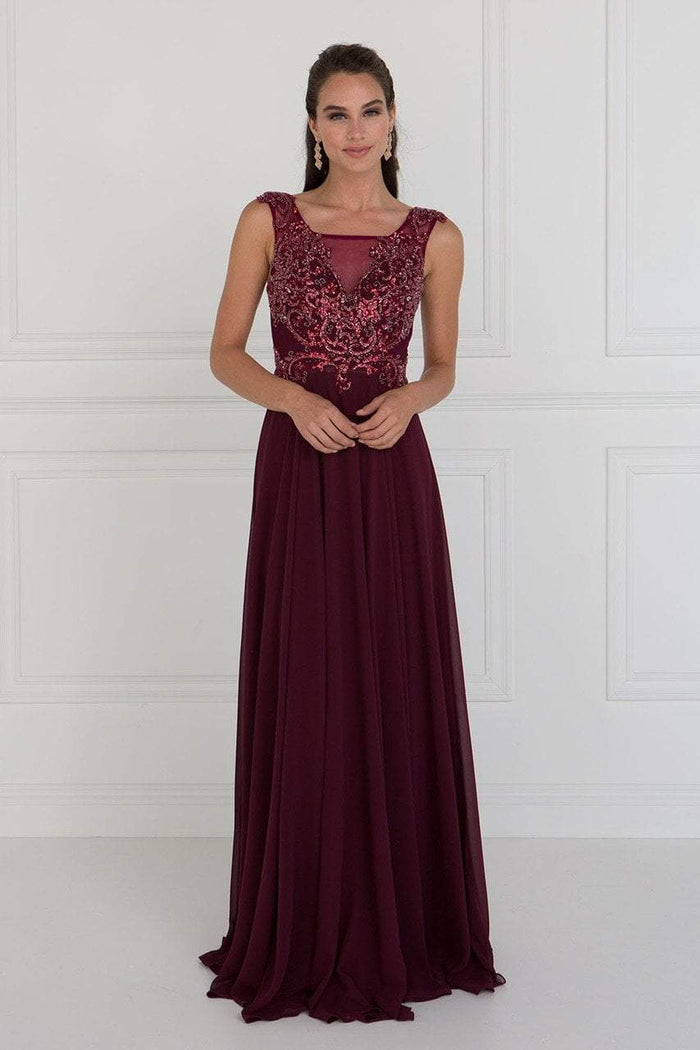 GL1566 Beaded Square Neck Chiffon A-line Dress