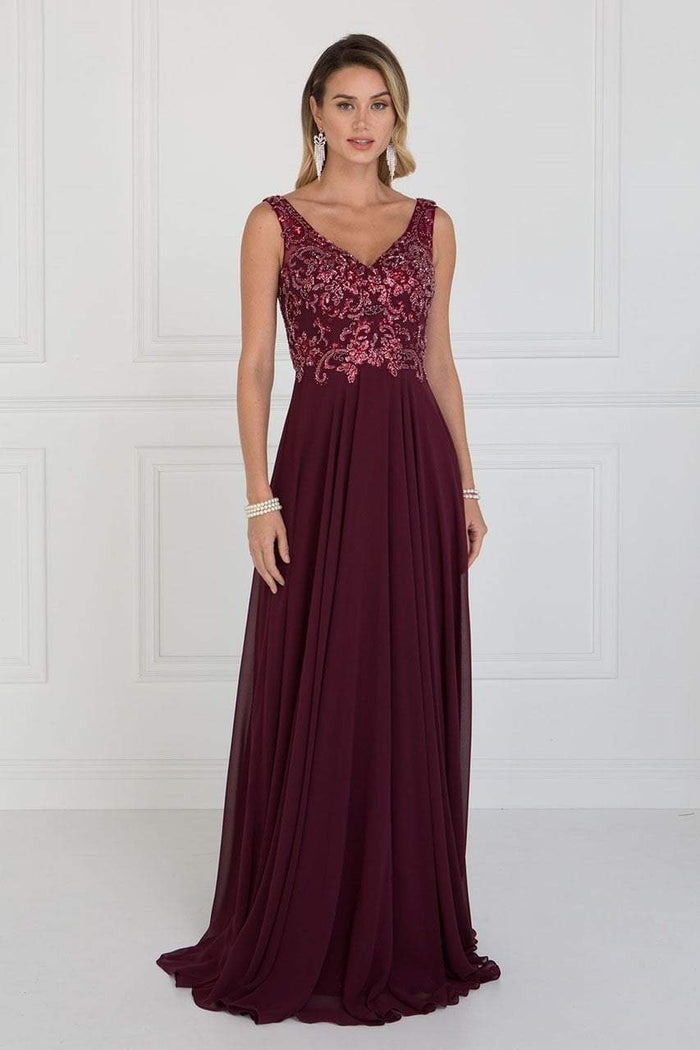 GL1567 Sleeveless Bead Embroidered Chiffon A-Line Gown