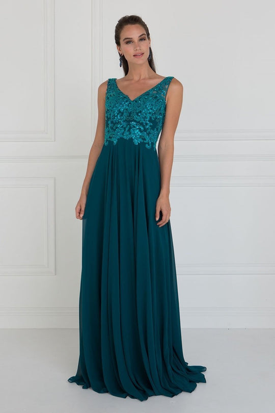 GL1567 Sleeveless Bead Embroidered Chiffon A-Line Gown