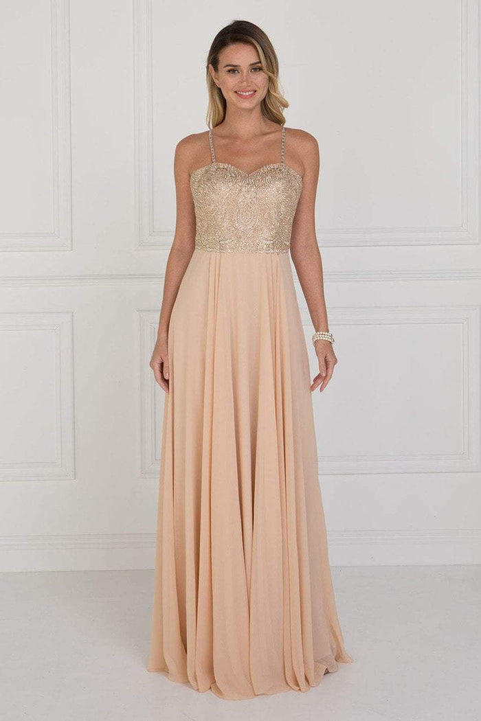 GL1571 Gold Embroidered Sweetheart Chiffon A-line Dress