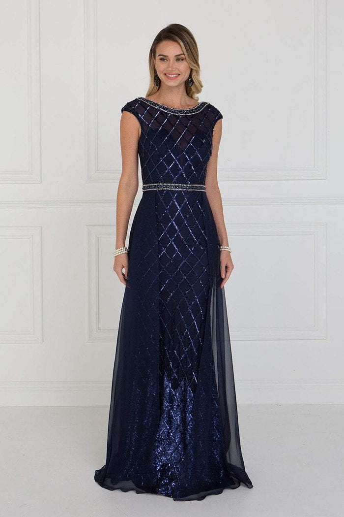 GL1577 Embellished Illusion Bateau Dress with Overlay