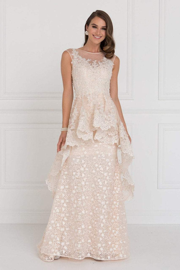 GL1584 Lace Illusion Bateau Gown with Tulle Overlay