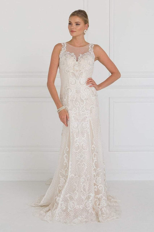 GL1588 Sleeveless Scroll Ornate Lattice Sheath Gown