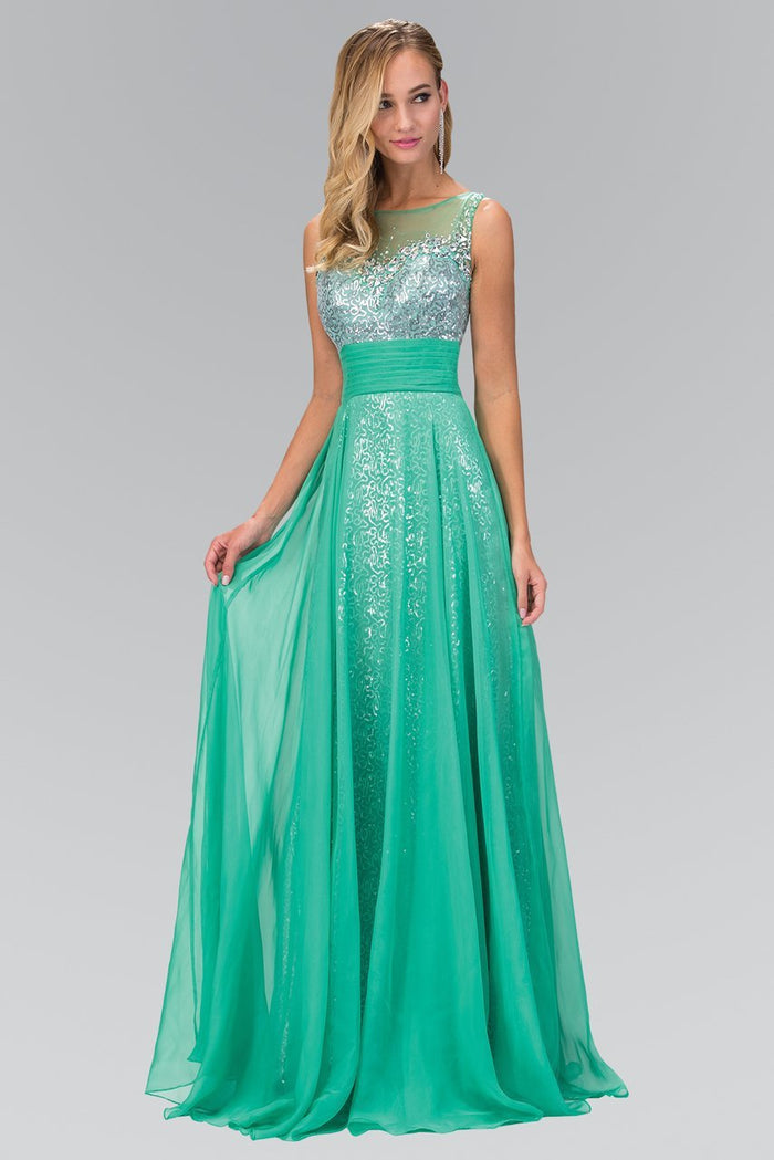 Sequined Bateau Neck A-Line Gown GL2014