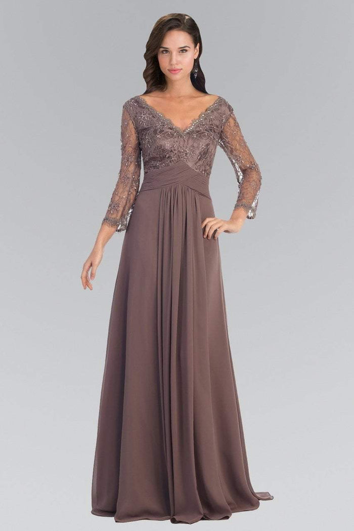 Lace V-Neck Long Sleeve Gown GL2015