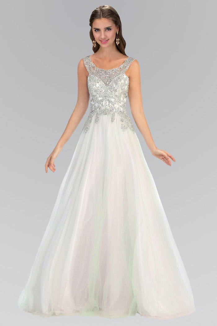 Beaded Scoop Neck A-Line Gown GL2017