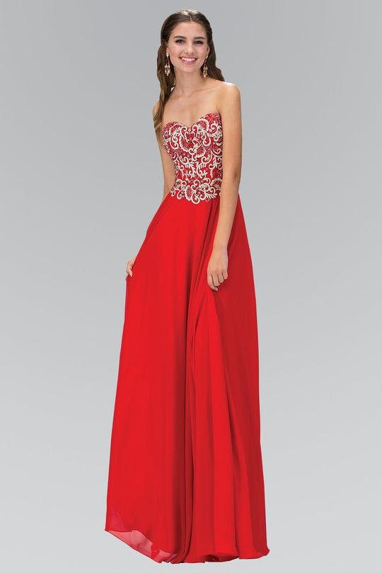 Strapless Embroidered Chiffon Gown GL2018
