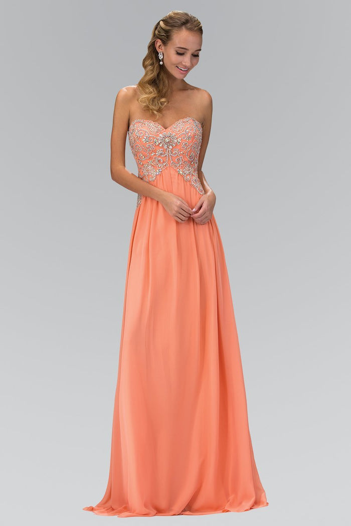 Strapless Ornate Paisley Chiffon Gown GL2036