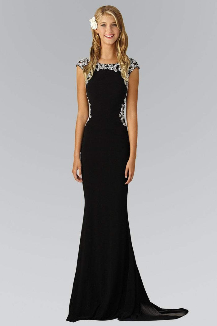 Cap Sleeve with Side Slit Embellished Gown GL2039