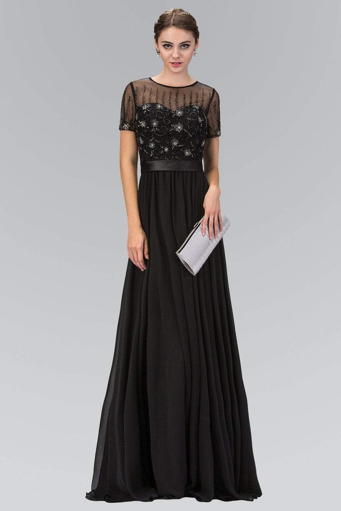 Beaded Jewel Neck A-Line Gown GL2042