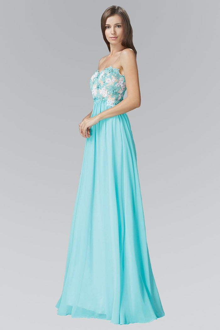 Strapless Beaded Floral Applique Gown GL2050