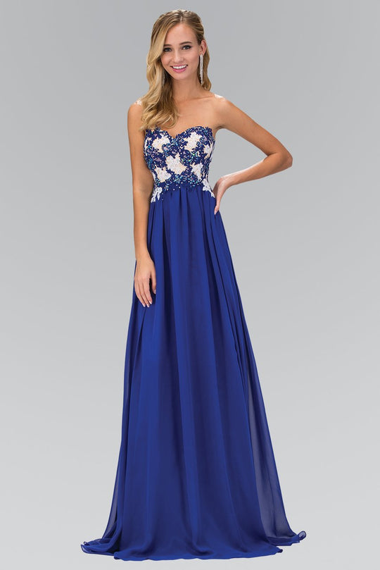 Strapless Beaded Floral Applique Gown GL2050