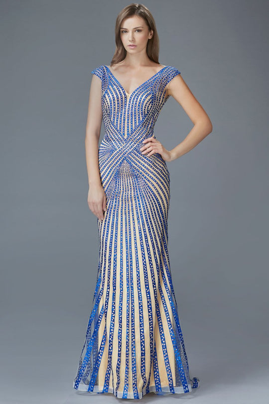 Radial Beaded Mesh Sheath Gown GL2053