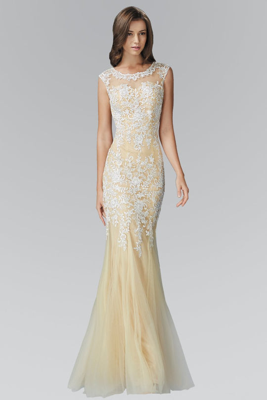 Laced Bateau Neck Trumpet Gown  GL2054