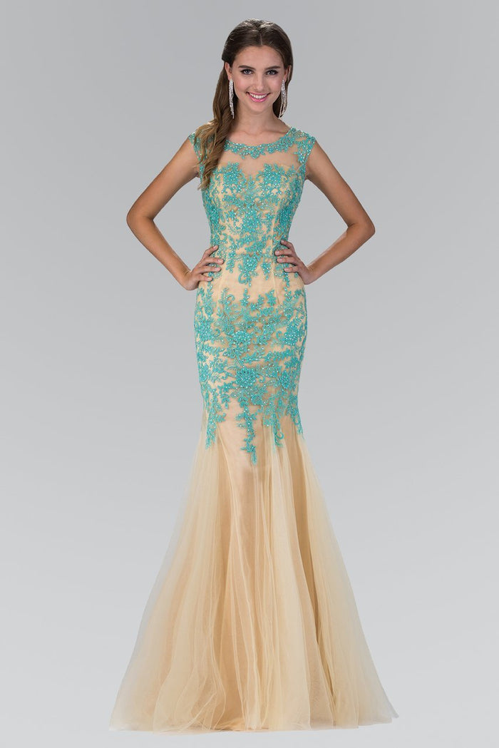 Laced Bateau Neck Trumpet Gown  GL2054