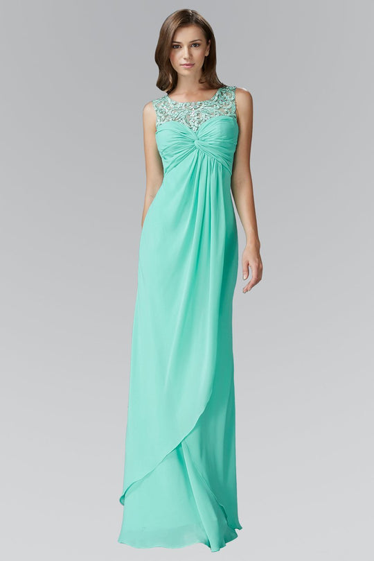 Beaded Illusion Scoop Neck Chiffon Dress GL2061