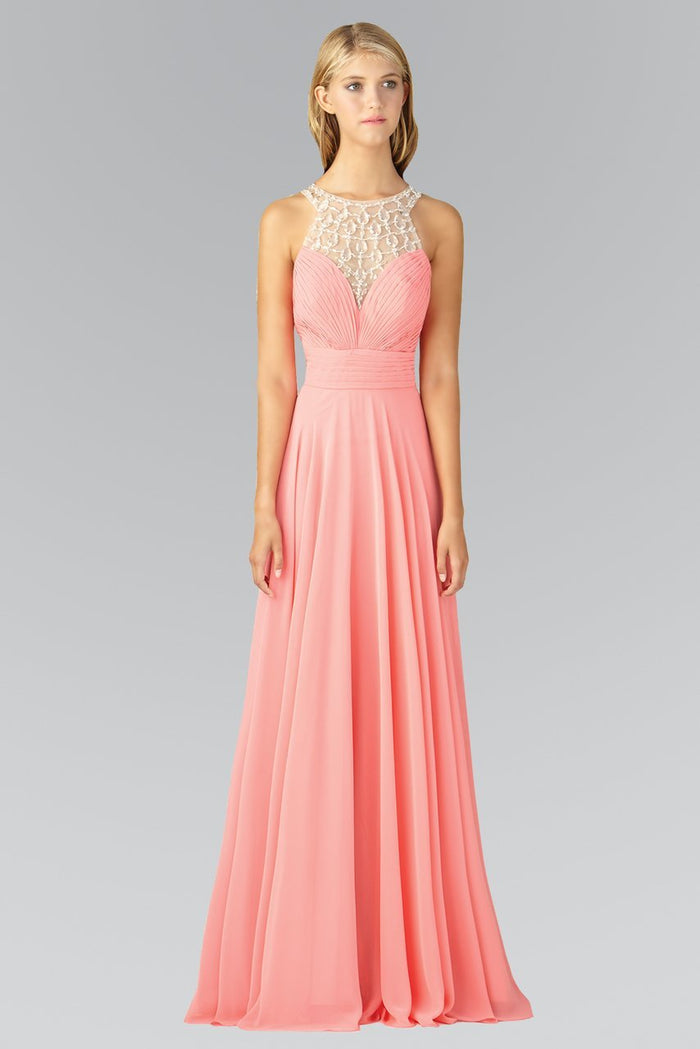 Ruched Illusion Halter Dress GL2075