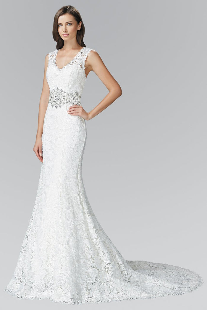 V-neckline with Open Back Lace Trumpet Gown GL2078
