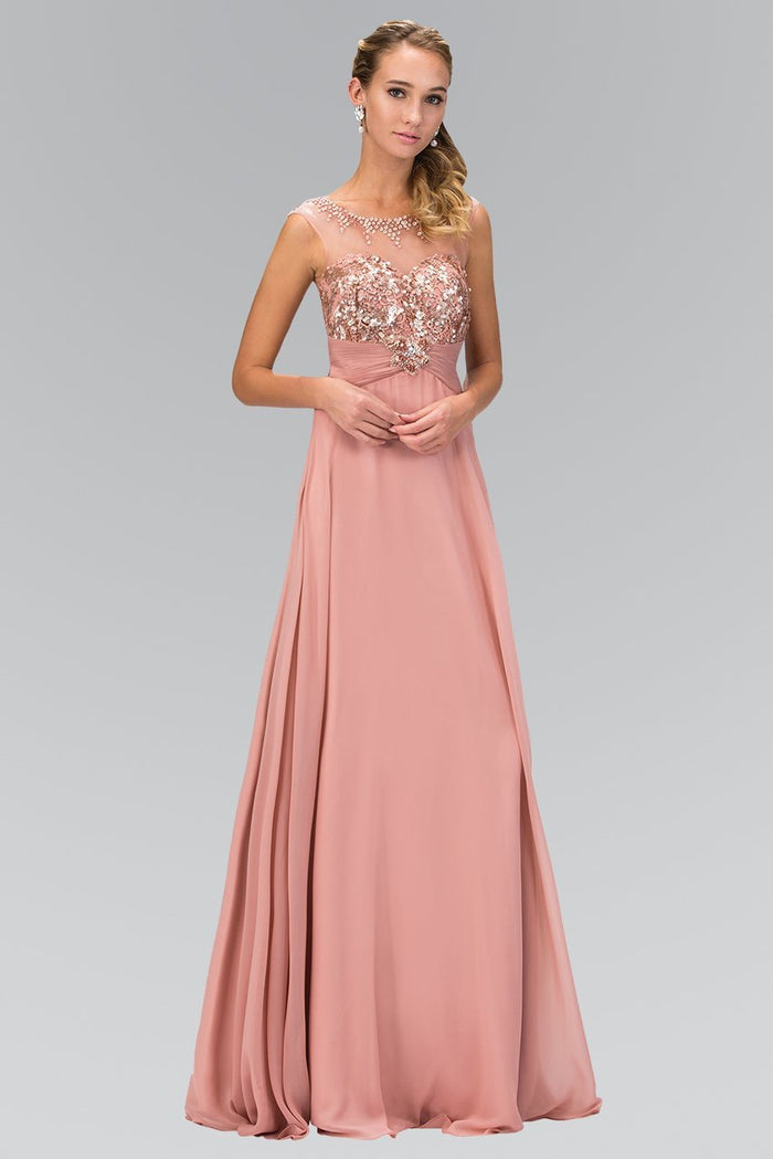 Sequined Illusion Bateau Neck A-Line Dress GL2085