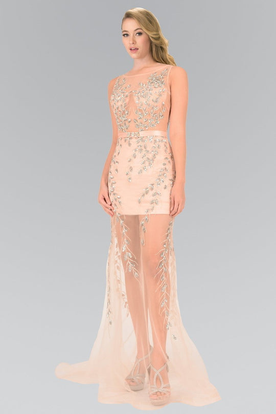 Illusion Bateau Neckline with Sheer Skirt Gown GL2087