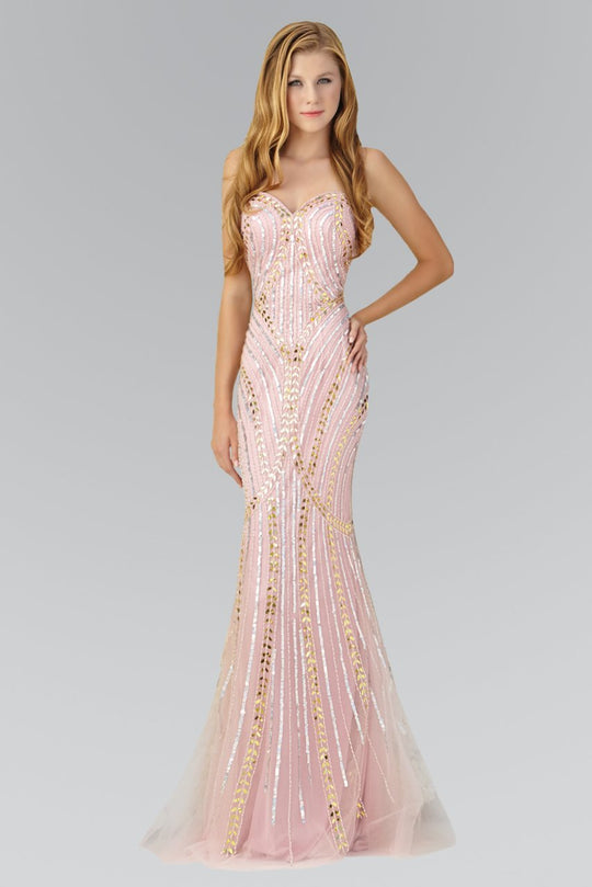 Beaded Strapless Tulle Trumpet Gown GL2089