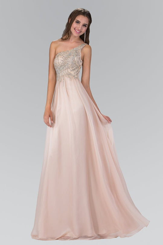 Bead Embellished Asymmetric Neck Chiffon Gown GL2094