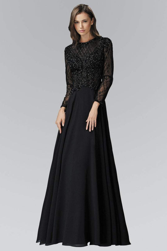 Long Sleeve Beaded Chiffon A-line Gown GL2097
