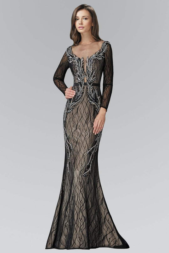 Embellished Lace with Sheer Long Sleeve Gown GL2102