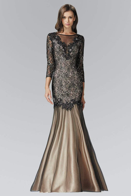 Three Quarter Sleeve Lace Trumpet Gown GL2107
