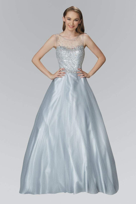 Elizabeth K - Embellished Sheer Bodice and Back Tulle Gown GL2111 in Silver
