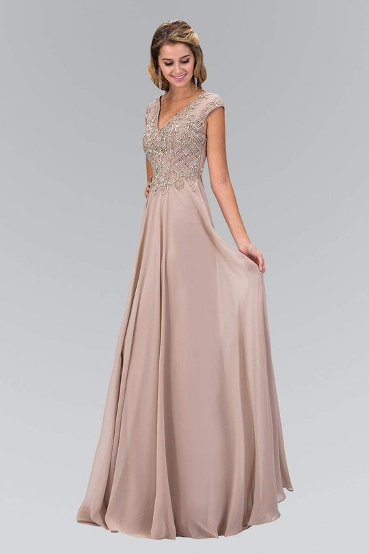 Bead Embellished V-Neck Chiffon Gown GL2119